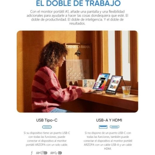ARZOPA AR-A1-P Monitor Portátil 15,6" FullHD 60Hz IPS Ultra-fino com Suporte Integrado