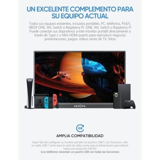 ARZOPA AR-A1M-P Monitor Ultra-fino Portátil 17.3" FullHD 1080P 60Hz IPS HDR Altifalantes