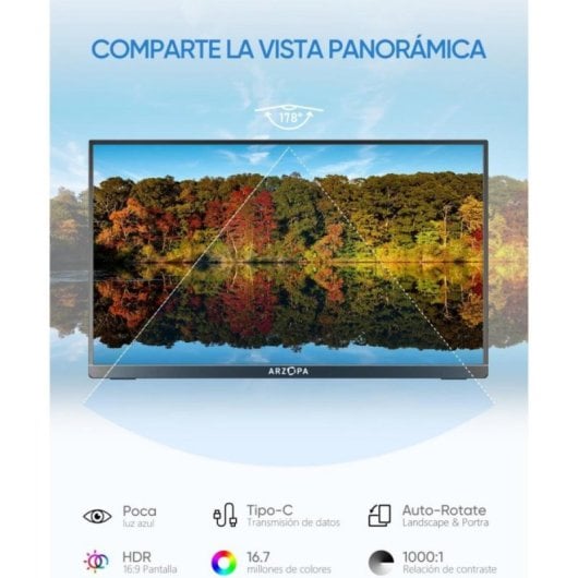 ARZOPA AR-AIGAM-S-P Monitor Portátil 14" FHD 60Hz IPS HDR com Altifalantes Duplos, USB-C/HDMI/MiniDP