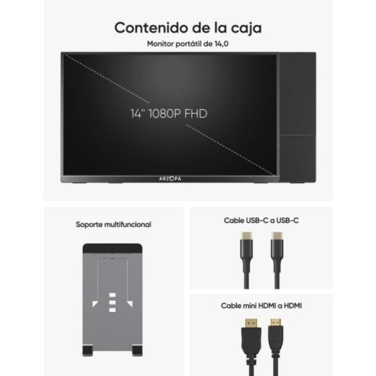 ARZOPA AR-AIGAM-S-P Monitor Portátil 14" FHD 60Hz IPS HDR com Altifalantes Duplos, USB-C/HDMI/MiniDP