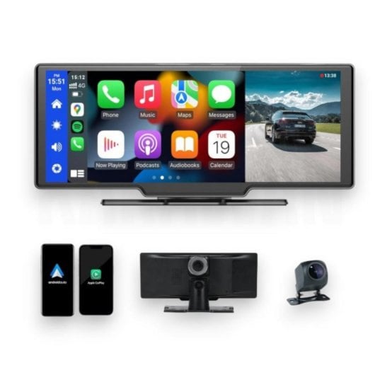 Pantalla Táctil inalámbrica portátil CarPlay Android Auto con cámara frontal y trasera