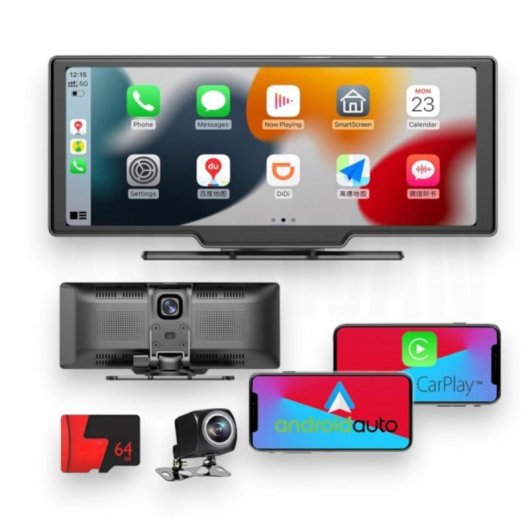 Pantalla Táctil inalámbrica portátil CarPlay Android Auto con cámara frontal y trasera