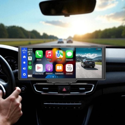 Pantalla Táctil inalámbrica portátil CarPlay Android Auto con cámara frontal y trasera