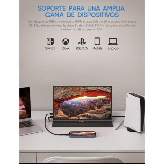 Moniteur ARZOPA 15,6" Full HD 1080p 60Hz IPS HDR USB-C HDMI Ultra-fin Haut-parleurs