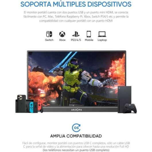 Moniteur ARZOPA 17,3" FullHD IPS HDR Portable Support Haut-parleurs HDMI USB-C