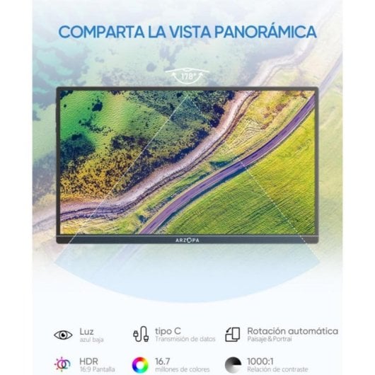 ARZOPA AR-A1S-P Monitor Portátil 14" FullHD 60Hz IPS HDR USB-C MiniDP com Altifalantes e Suporte