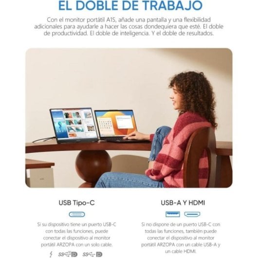 ARZOPA AR-A1S-P Monitor Portátil 14" FullHD 60Hz IPS HDR USB-C MiniDP com Altifalantes e Suporte