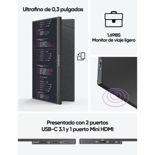 ARZOPA AR-A1GAM-P Monitor Portátil 14" FullHD 60Hz IPS HDR com USB-C, HDMI, MiniDP e Altifalantes