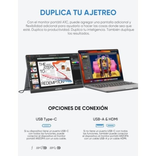 ARZOPA AR-A1GAM-P Monitor Portátil 14" FullHD 60Hz IPS HDR com USB-C, HDMI, MiniDP e Altifalantes