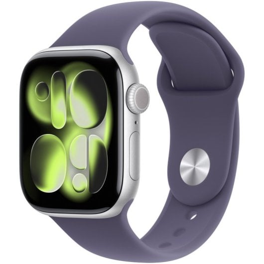 Apple Watch Series 11 GPS Caixa 42mm Alumínio Prateado com Bracelete Desportiva Roxo Névoa S/M