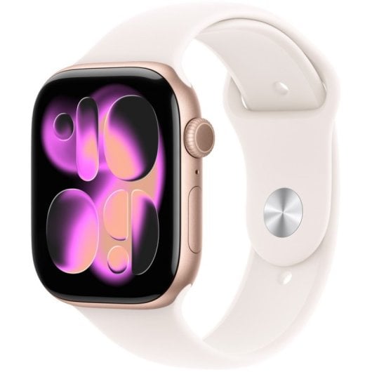 Apple Watch Series 11 GPS Caixa 46mm Alumínio Rosa‑Dourado com Bracelete Desportiva Rosa Leve S/M