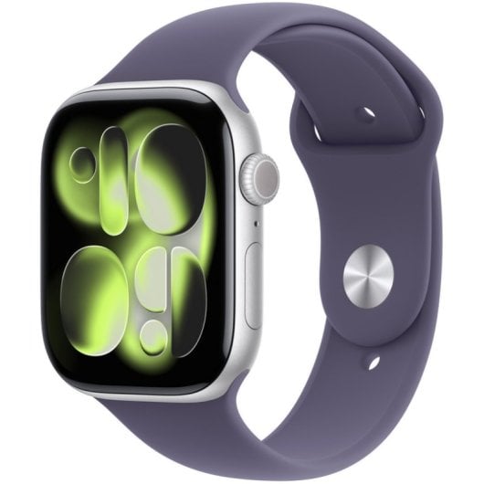 Apple Watch Series 11 GPS Caixa 46mm Alumínio Prateado com Bracelete Desportiva Roxo Névoa M/L