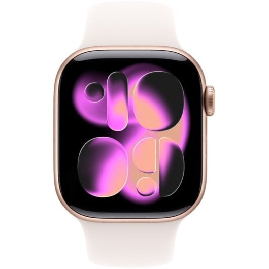 Apple Watch Series 11 GPS + Cellular 42 mm, boîtier en aluminium or rose et bracelet sport rose poudré, tailles S/M