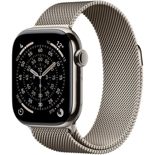 Apple Watch Series 11 GPS + Cellular 42 mm, boîtier en titane naturel avec bracelet milanais naturel