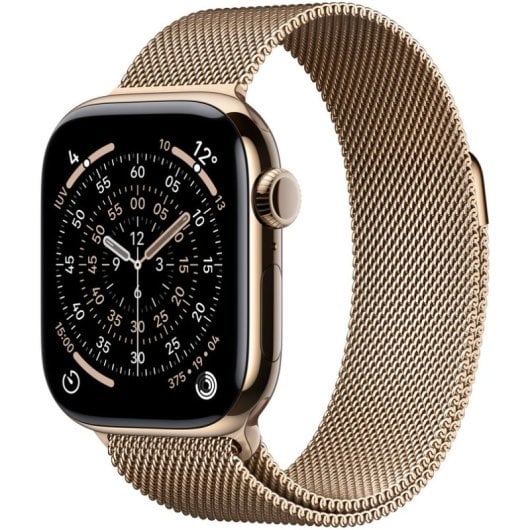 Apple Watch Series 11 GPS + Cellular 42 mm, boîtier en titane doré avec boucle milanaise dorée