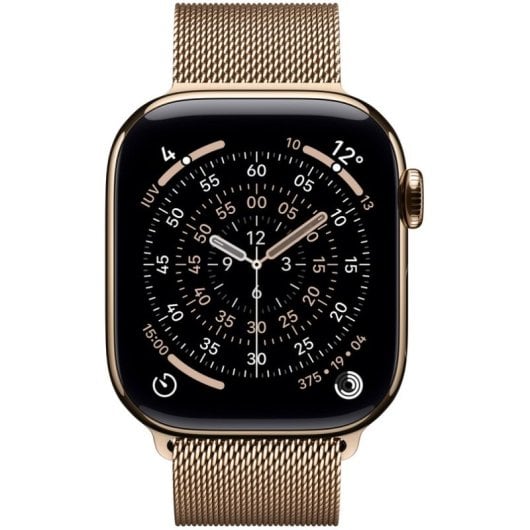 Apple Watch Series 11 GPS + Cellular 42 mm, boîtier en titane doré avec boucle milanaise dorée