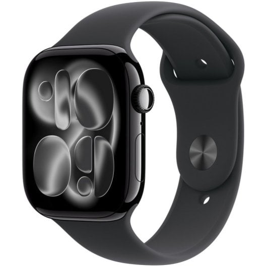 Apple Watch Series 11 GPS + Cellular 46 mm, boîtier en aluminium noir avec bracelet sport noir, tailles M et L