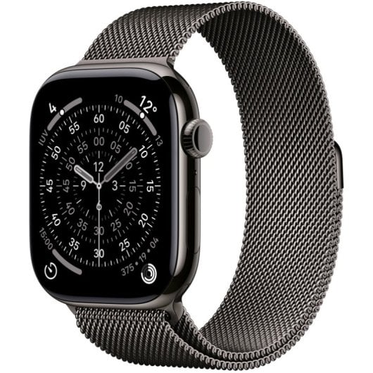 Apple Watch Series 11 GPS + Cellular 46 mm, boîtier en titane ardoise avec boucle milanaise, ardoise M/L