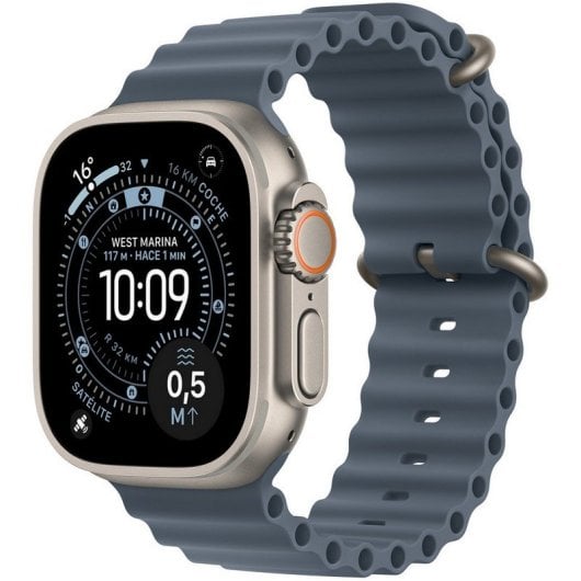 Apple Watch Ultra 3 GPS + Cellular 49 mm, boîtier en titane naturel et bracelet bleu océan