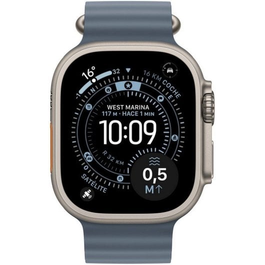Apple Watch Ultra 3 GPS + Cellular 49 mm, boîtier en titane naturel et bracelet bleu océan