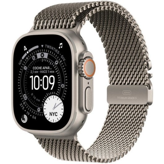 Apple Watch Ultra 3 GPS+Cellular 49mm Bracciale in titanio naturale con cinturino in maglia milanese, titanio naturale, piccolo