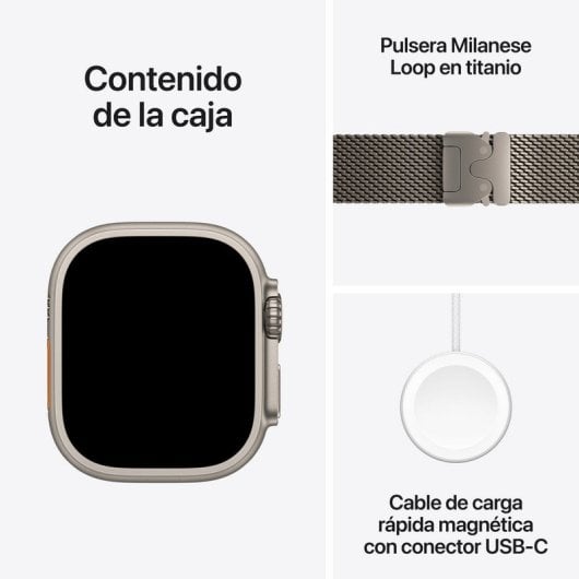Apple Watch Ultra 3 GPS+Cellular 49mm Bracciale in titanio naturale con cinturino in maglia milanese, titanio naturale, piccolo