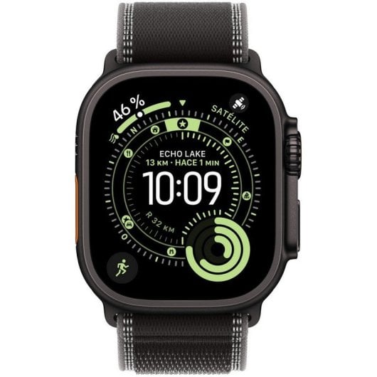 Apple Watch Ultra 3 GPS + Cellular 49 mm, boîtier en titane noir avec boucle Trail noire/anthracite, taille S/M