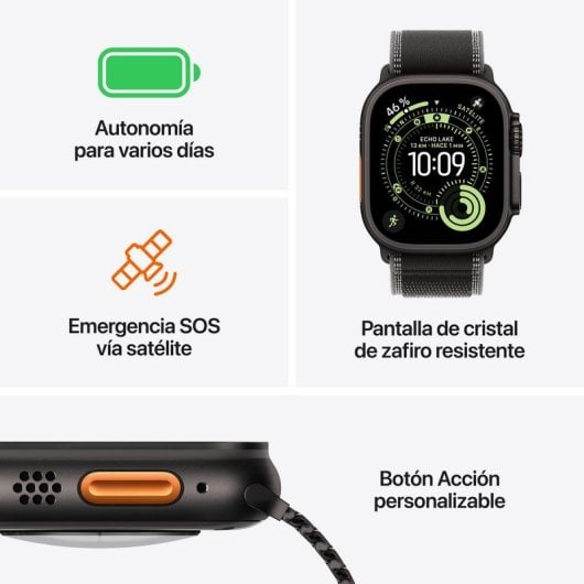 Apple Watch Ultra 3 GPS + Cellular 49 mm con cassa in titanio nero e cinturino Trail Loop nero/antracite M/L