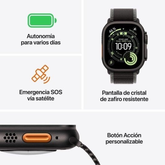 Apple Watch Ultra 3 GPS + Cellular 49mm Retina OLED Preto S 5G NFC Resistente à Água 10ATM IP6X SpO2 Pulsómetro