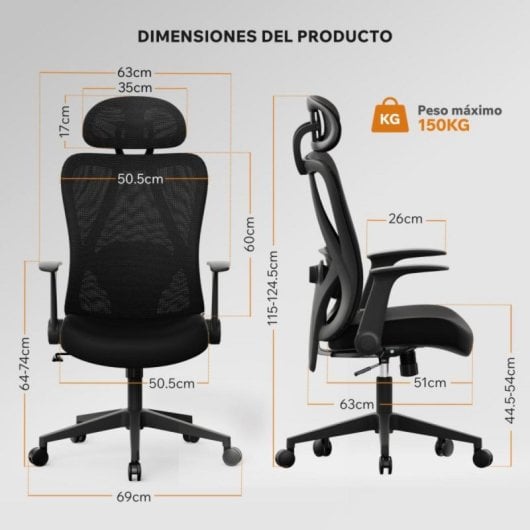 Silla ergonómica Sense7 Noxo respaldo de malla, reposabrazos abatibles y 150 kg carga