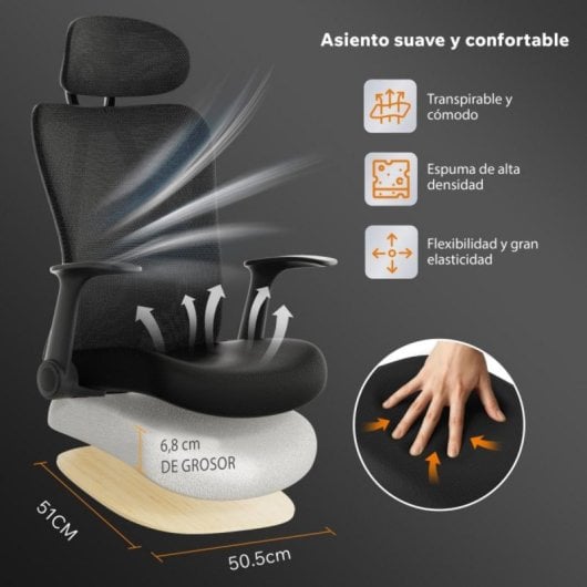 Silla ergonómica Sense7 Noxo respaldo de malla, reposabrazos abatibles y 150 kg carga