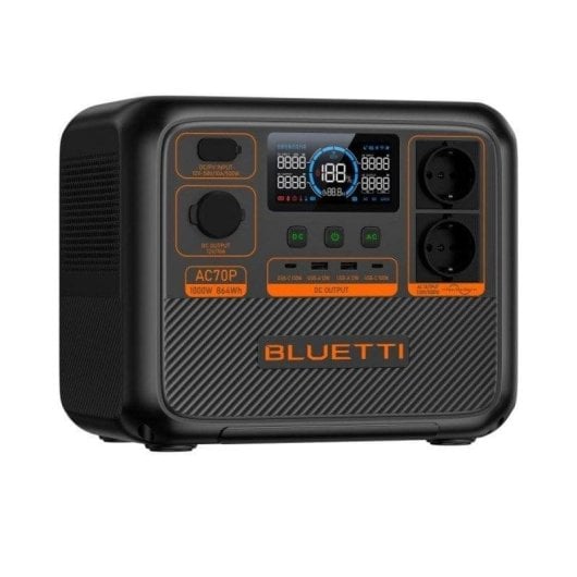 Station d’énergie BLUETTI AC70P 864Wh 8 ports Batterie LiFePO4 Écran LCD Chargeur solaire App