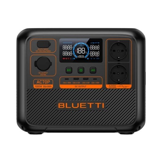 Station d’énergie BLUETTI AC70P 864Wh 8 ports Batterie LiFePO4 Écran LCD Chargeur solaire App