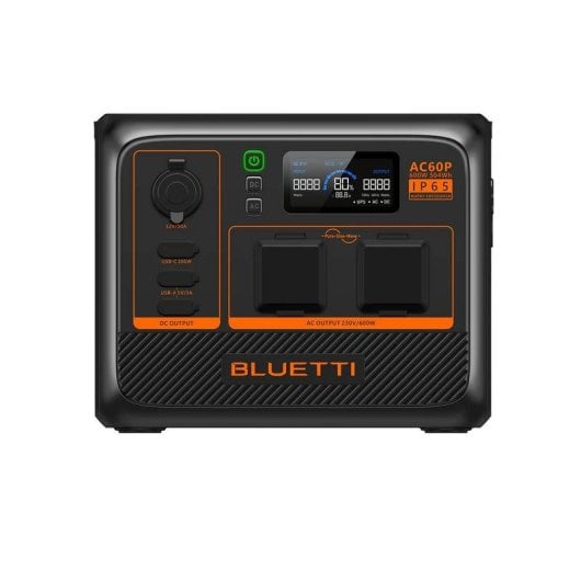 Station d’energie Bluetti AC60P 504Wh 1 port AC 2 USB-A 1 USB-C Batterie LiFePO4 IP65 Écran LCD Contrôle WiFi Compatible solaire