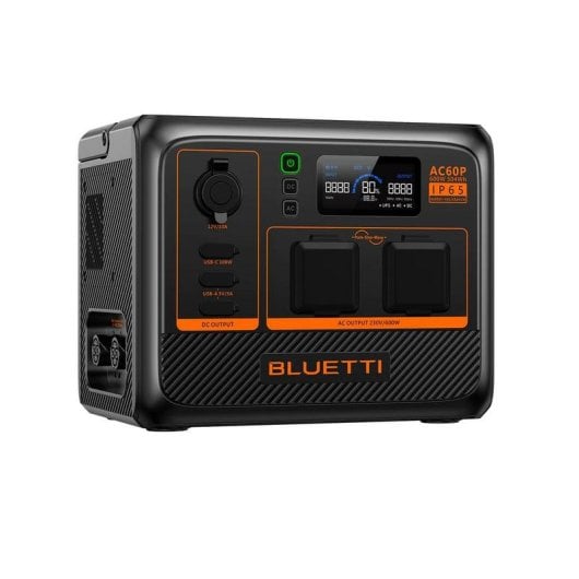 Station d’energie Bluetti AC60P 504Wh 1 port AC 2 USB-A 1 USB-C Batterie LiFePO4 IP65 Écran LCD Contrôle WiFi Compatible solaire