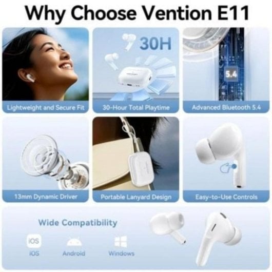 Auriculares Vention inalámbricos Bluetooth 5.4 blancos con estuche de carga e IPX4