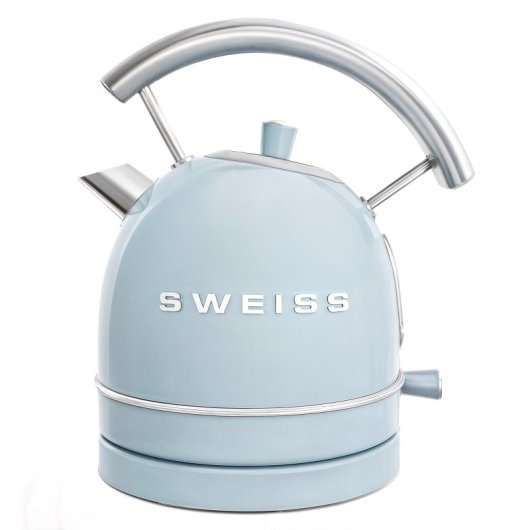 Chaleira elétrica vintage 1,8 L aço inoxidável compacta, prática 2200 W, azul.