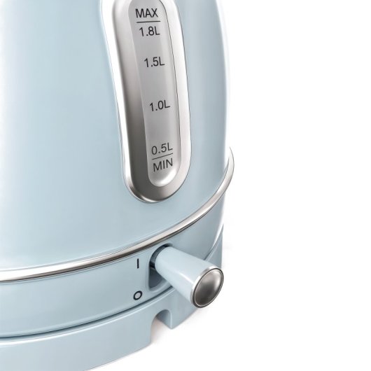 Chaleira elétrica vintage 1,8 L aço inoxidável compacta, prática 2200 W, azul.