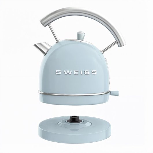 Chaleira elétrica vintage 1,8 L aço inoxidável compacta, prática 2200 W, azul.