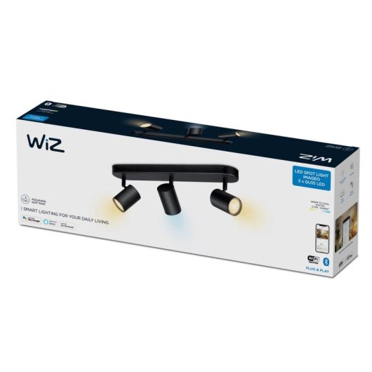 Luz de techo inteligente WiZ Imageo 3 focos ajustables LED Wi-Fi Bluetooth negro