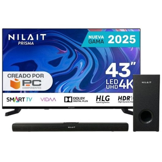 Nilait Prisma 43UD7004S 43" LED UHD 4K Smart TV VIDAA + Nilait Harmony Sound Bar Barra de Som 2.1