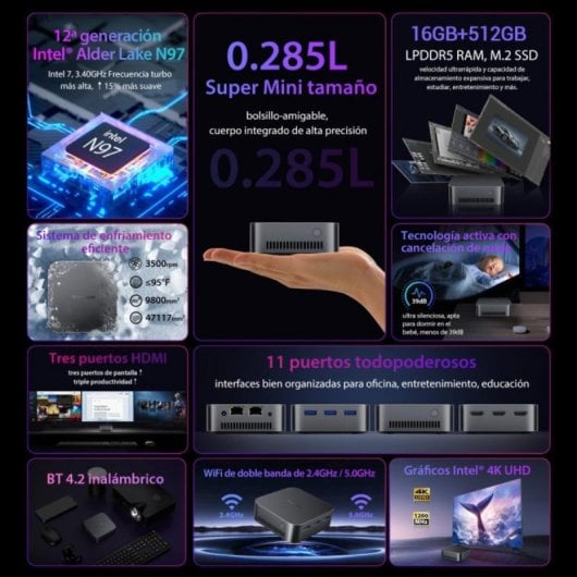 PC Sobremesa Blackview MP80 Intel N97 16GB 512GB SSD Triple HDMI WiFi5 VESA