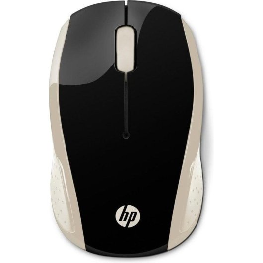 Rato HP 200 sem fios 1000 DPI ambidestro preto dourado pilhas AAA
