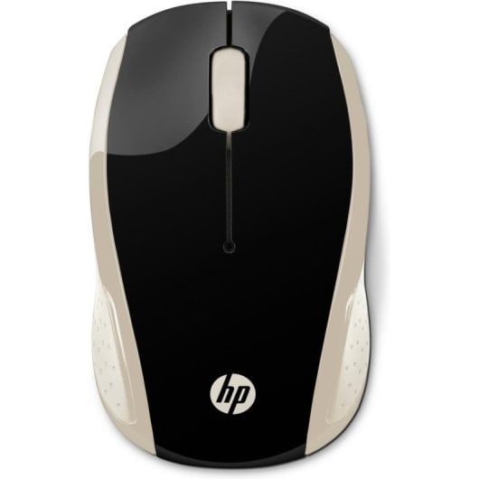Rato HP 200 sem fios 1000 DPI ambidestro preto dourado pilhas AAA