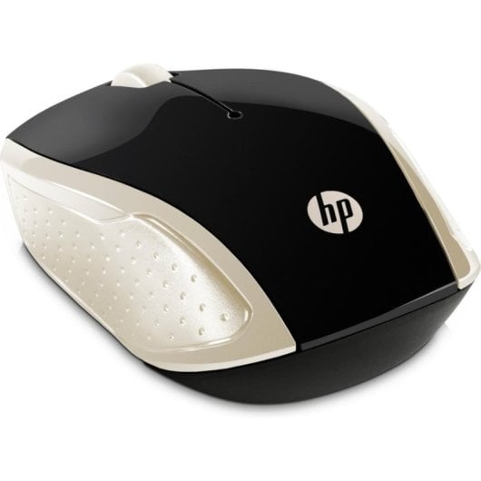 Rato HP 200 sem fios 1000 DPI ambidestro preto dourado pilhas AAA