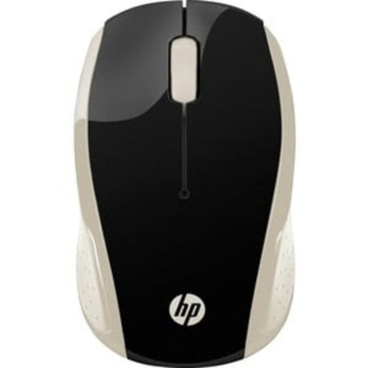 Rato HP 200 sem fios 1000 DPI ambidestro preto dourado pilhas AAA