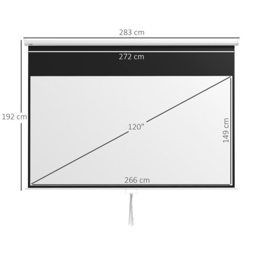 Homcom Pantalla De Proyector Manual 120 Pulgadas Formato 16:9 266x149 Cm Blanco