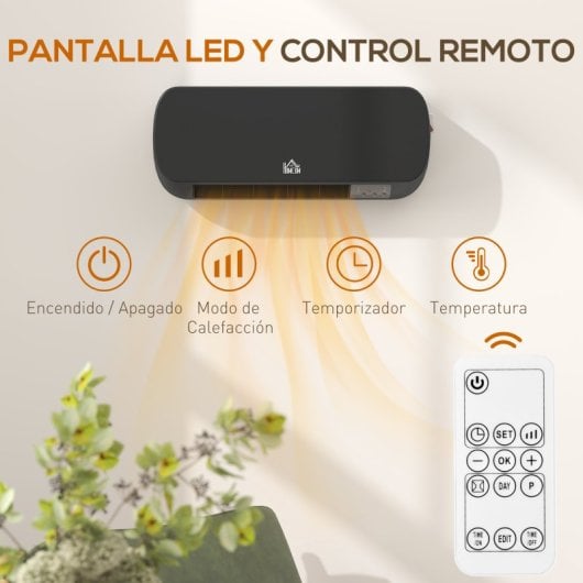 Homcom Calefactor Eléctrico De Pared 1000w/2000w Control Remoto 45x18,6x11,5 Cm