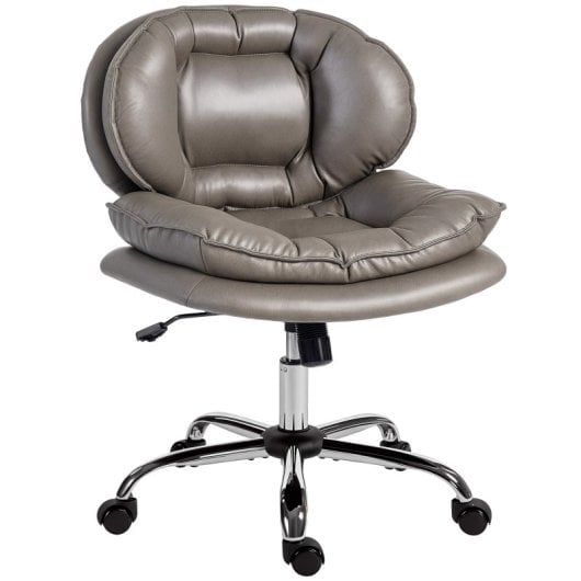 Homcom Silla De Oficina Con Piernas Cruzadas Asiento Ancho Gris Oscuro