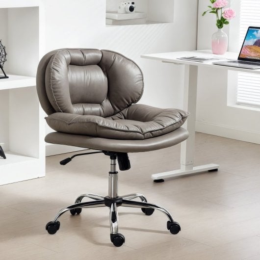 Homcom Silla De Oficina Con Piernas Cruzadas Asiento Ancho Gris Oscuro